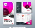 Tri fold brochure design. Pink business template for tri fold flyer. Layout with modern circle photo and abstract Royalty Free Stock Photo