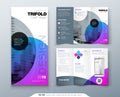 Tri fold brochure design. Purple corporate business template for tri fold flyer. Layout with modern circle photo and