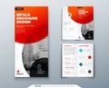 Tri fold brochure design. Red business template for tri fold flyer. Layout with modern circle photo and abstract Royalty Free Stock Photo