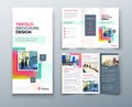 Tri fold brochure design with square shapes, corporate business template for tri fold flyer. Creative concept folded Royalty Free Stock Photo