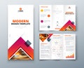 Tri fold brochure design with square shapes, corporate business template for tri fold flyer. Creative concept folded Royalty Free Stock Photo