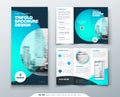 Tri fold brochure design. Teal, orange corporate business template for tri fold flyer. Layout with modern circle photo Royalty Free Stock Photo