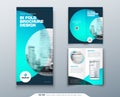 Tri fold brochure design. Teal, orange corporate business template for tri fold flyer. Layout with modern circle photo Royalty Free Stock Photo