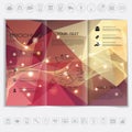 Tri-Fold Brochure mock up vector design. Polygonal background with waves and shiny elements. Royalty Free Stock Photo