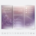 Tri-Fold Brochure mock up vector design. Smooth unfocused bokeh background with waves.