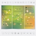 Tri-Fold Brochure mock up vector design. Smooth unfocused bokeh background with waves and shiny elements. Royalty Free Stock Photo