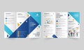 Tri-Fold Brochure Template, Leaflet Design with Double-Side Preview in Blue and White
