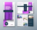 Tri fold purple brochure design with square shapes, corporate business template for tri fold flyer. The template is Royalty Free Stock Photo