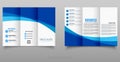 Tri fold wave brochure layout. Blue and white flyer. For design and print Royalty Free Stock Photo