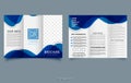 Tri fold wave brochure layout. Blue and white flyer Royalty Free Stock Photo