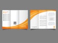 Tri fold wave brochure layout, orange and white flyer. For design and print. orange wavy tri-fold brochure template. Royalty Free Stock Photo