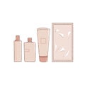 Trial type skin care products. Cute and simple art style. On a white background