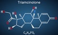 Triamcinolone glucocorticoid molecule. Structural chemical formula, dark blue background. Vector Royalty Free Stock Photo
