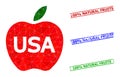 American Apple Polygonal Icon and Scratched 100 percents Natural Fruits Simple Watermarks