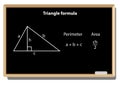 Triangle area with illustration written in white chalk on a black chalkboard isolated on white Royalty Free Stock Photo