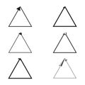 Triangle arrow symbols. Geometric direction shapes. Vector triangle icons. Simple arrow design