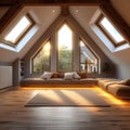 Triangle attic room modern dormer loft conversion interior in apartment