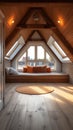 Triangle attic room modern dormer loft conversion interior in apartment