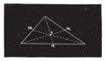 Triangle center of gravity, vintage engraving