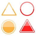 Triangle and circle figures. Yellow and red danger icon. Warning road signs blank. Vector illustration. Stock image. Royalty Free Stock Photo