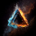 A triangle in the clash of ice and fire on black background. Royalty Free Stock Photo