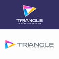 Triangle colorful logo. Abstract media play button design. Modern 3D design