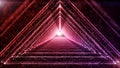 Triangle digital tunnel of cyberspace with particles and lighting abstract background concept