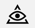 Triangle Eye Icon Pyramid Illuminati Magic Vision See Sight Freemason Spy Look Seeing Watch Watching Shape Vector Sign Symbol