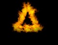 Triangle fire, heat and light on black background with texture, pattern and burning energy sign. Flame, fuel and flare Royalty Free Stock Photo