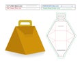 Triangle food box dieline template with handle for bottle, mug, cosmetic.