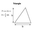 Triangle formula. Geometry shapes and areas with formulas, marks illustration, drawing