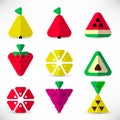 Triangle fruits icons set paper