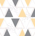 Triangle Geometric Pattern. Grey Yellow Triangle With Bubbles. Mid Century Style Retro Design