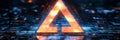 Triangle. Glowing Orange Binary Code in Network Digital Circuit Board. Security Cyber Crime