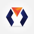 Triangle Diamond Left Right Arrow Techno Developer Programmer Dark Blue and Orange Gradient Logo Graphic Design