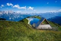 Triangle house in mountains with a pool