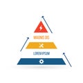 triangle infographic element. flat chart, diagram, scheme, graph with 3 steps and arrows, options, parts, processes with extra Royalty Free Stock Photo