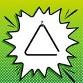 Triangle line sign. Black Icon on white popart Splash at green background with white spots. Illustration Royalty Free Stock Photo