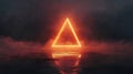 A triangle is lit up in red and is in the middle of a foggy area Royalty Free Stock Photo