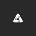 Triangle logo abstract ribbon gradient black and white style with shadows icon, delta geometric shape emblem mockup