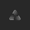 Triangle logo alliance symbol, infinity geometric shape, black and white overlapping thin lines hipster pyramid form