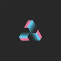 Triangle logo creative tech 3d shape, cyber futuristic geometric weaving form modern trend blue and pink gradient color
