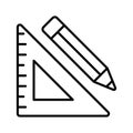 Triangle measurement ruler with pencil, concept icon of stationery