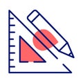 Triangle measurement ruler with pencil, concept icon of stationery