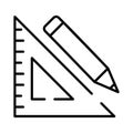 Triangle measurement ruler with pencil, concept icon of stationery