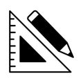 Triangle measurement ruler with pencil, concept icon of stationery