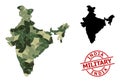 Triangle Mosaic Map of India and Scratched Military Badge