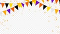 triangle pennants chain and confetti for halloween party color concept. birthday, celebration and decoration