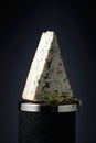 Blue cheese with thyme on a black background Royalty Free Stock Photo