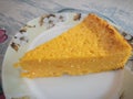 Triangle piece of pumpkin with cottage cheese pie Royalty Free Stock Photo